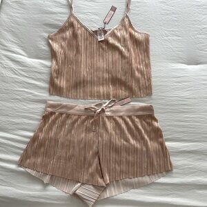 NWT*VICTORIA 2 PC Loungewear.  Shimmery gold! Top:XS AND Bottom: Small.